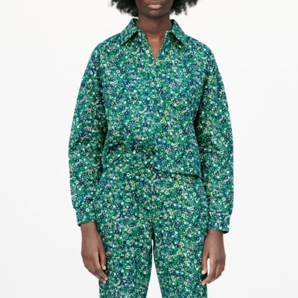 ara green with ditsy flowers long sleeves polo sweatshirt NWT - Picture 11 of 11